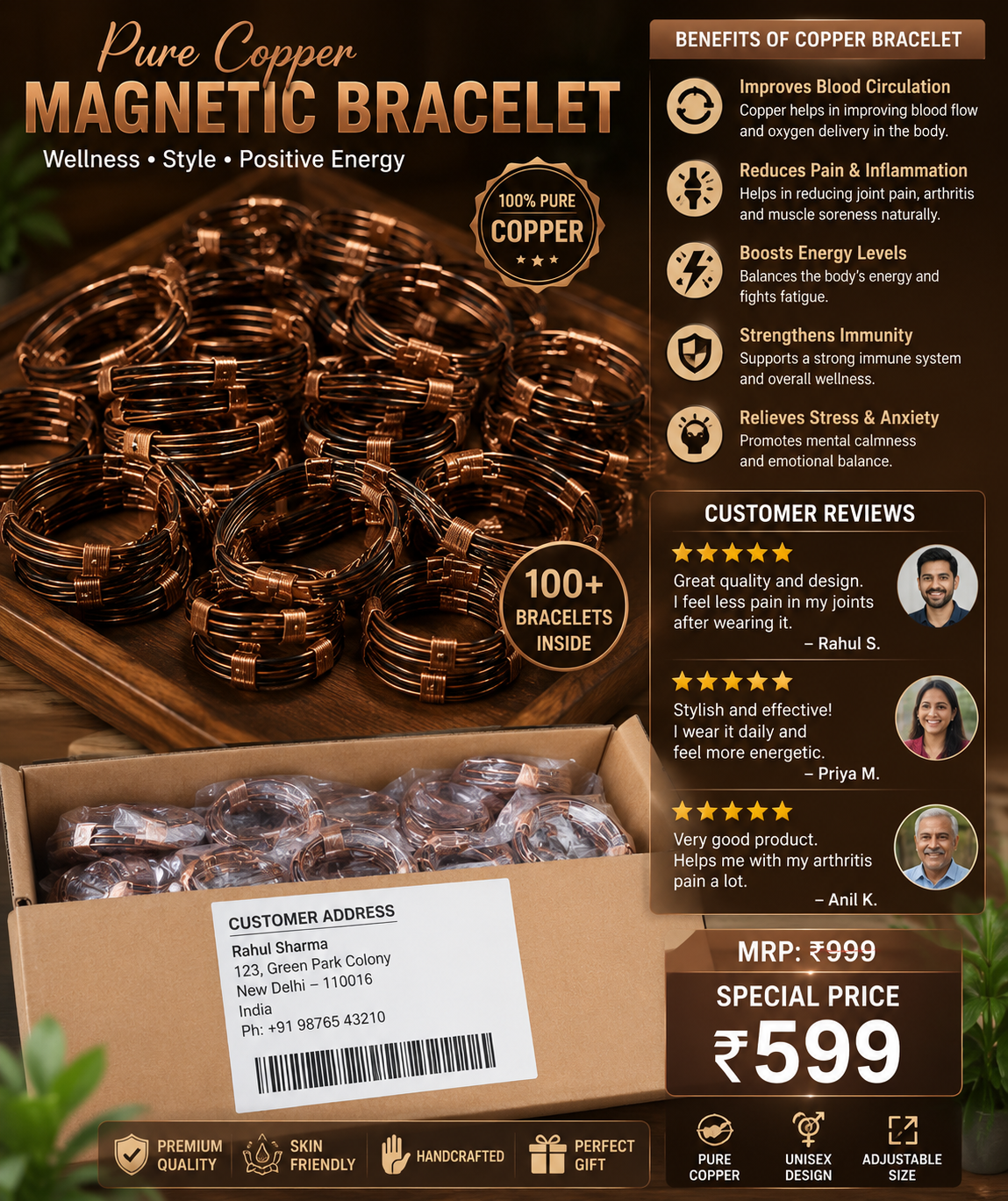 Pure Copper Magnetic Bracelet